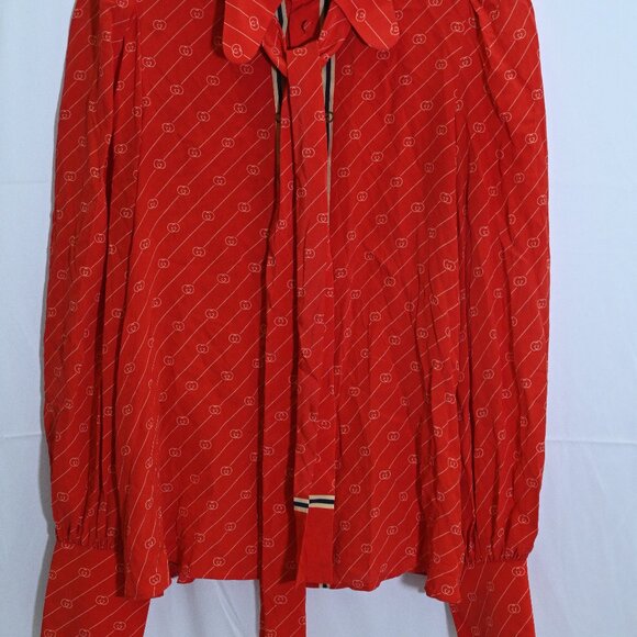 Gucci Red Diagonal GG Silk Blouse 100% Silk Very Good Condition Unisex Logo - Picture 3 of 14
